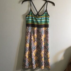 Soybu Teal, Yellow & Gray Spaghetti Strap Dress